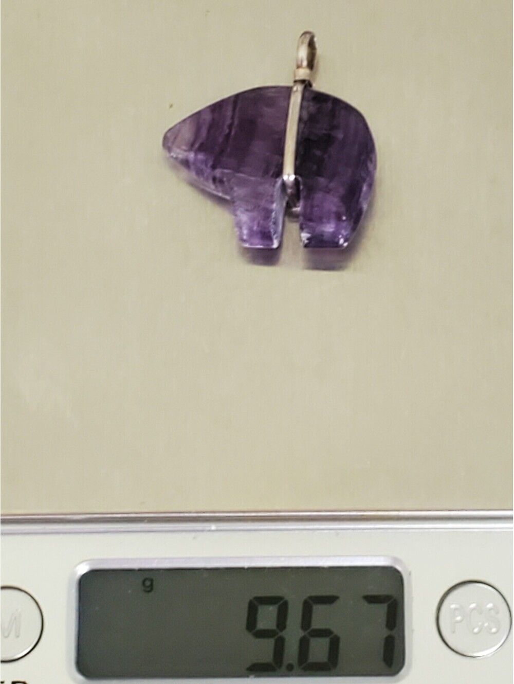 Vintage Sterling Silver Carved Purple Fluorite Bear Pendant - Picture 5 of 5